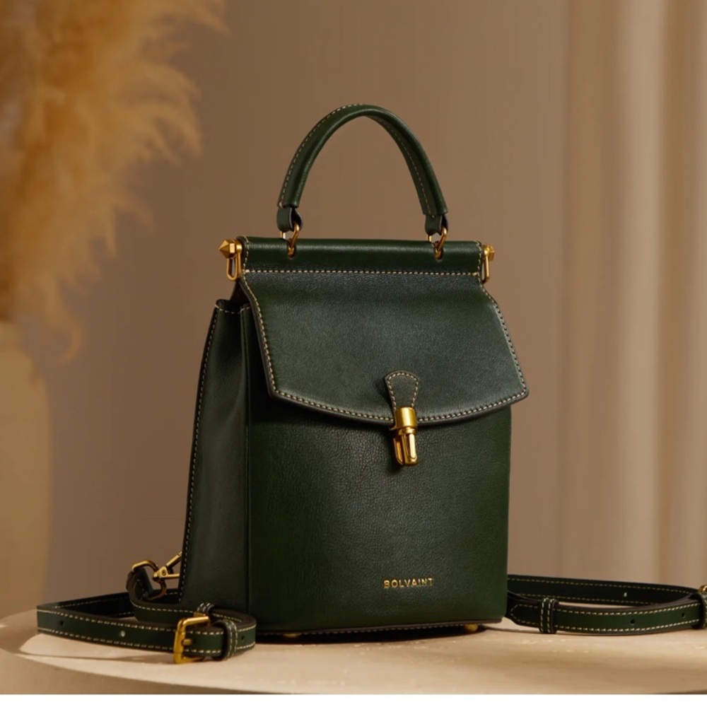 NWT Bolvaint “The Françoise” Backpack – Luxury Leather, Forest Green